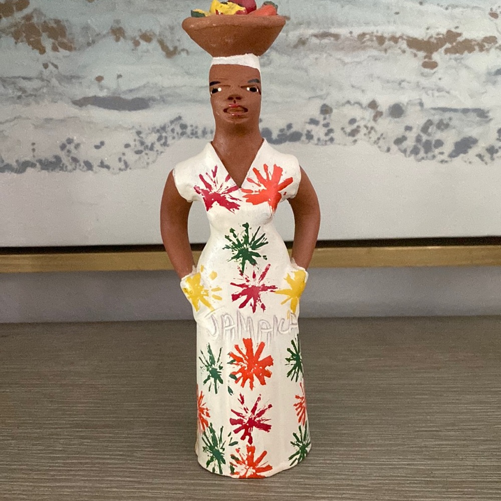 Jamaican lady statue, handpainted, terra-cotta